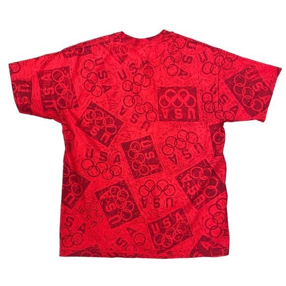 1990s USA Olympics Allover Print Graphics T Shirt Novelty / Men’s M/L - Picture 3 of 5
